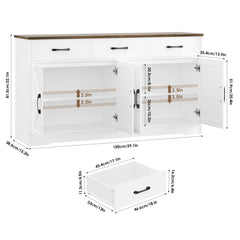 Sideboard, Engineered Wood with Three Drawers in White and Brown