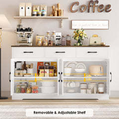 Sideboard, Engineered Wood with Three Drawers in White and Brown