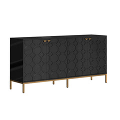 Sideboard in Black Solid and Engineered Wood with Gold Hardware