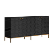 Sideboard in Black Solid and Engineered Wood with Gold Hardware