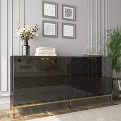 Sideboard in Black Solid and Engineered Wood with Gold Hardware