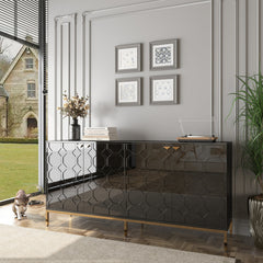 Sideboard in Black Solid and Engineered Wood with Gold Hardware