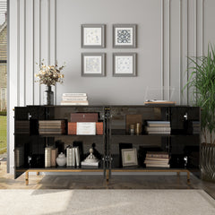 Sideboard in Black Solid and Engineered Wood with Gold Hardware