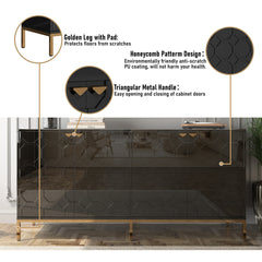 Sideboard in Black Solid and Engineered Wood with Gold Hardware