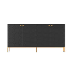 Sideboard in Black Solid and Engineered Wood with Gold Hardware