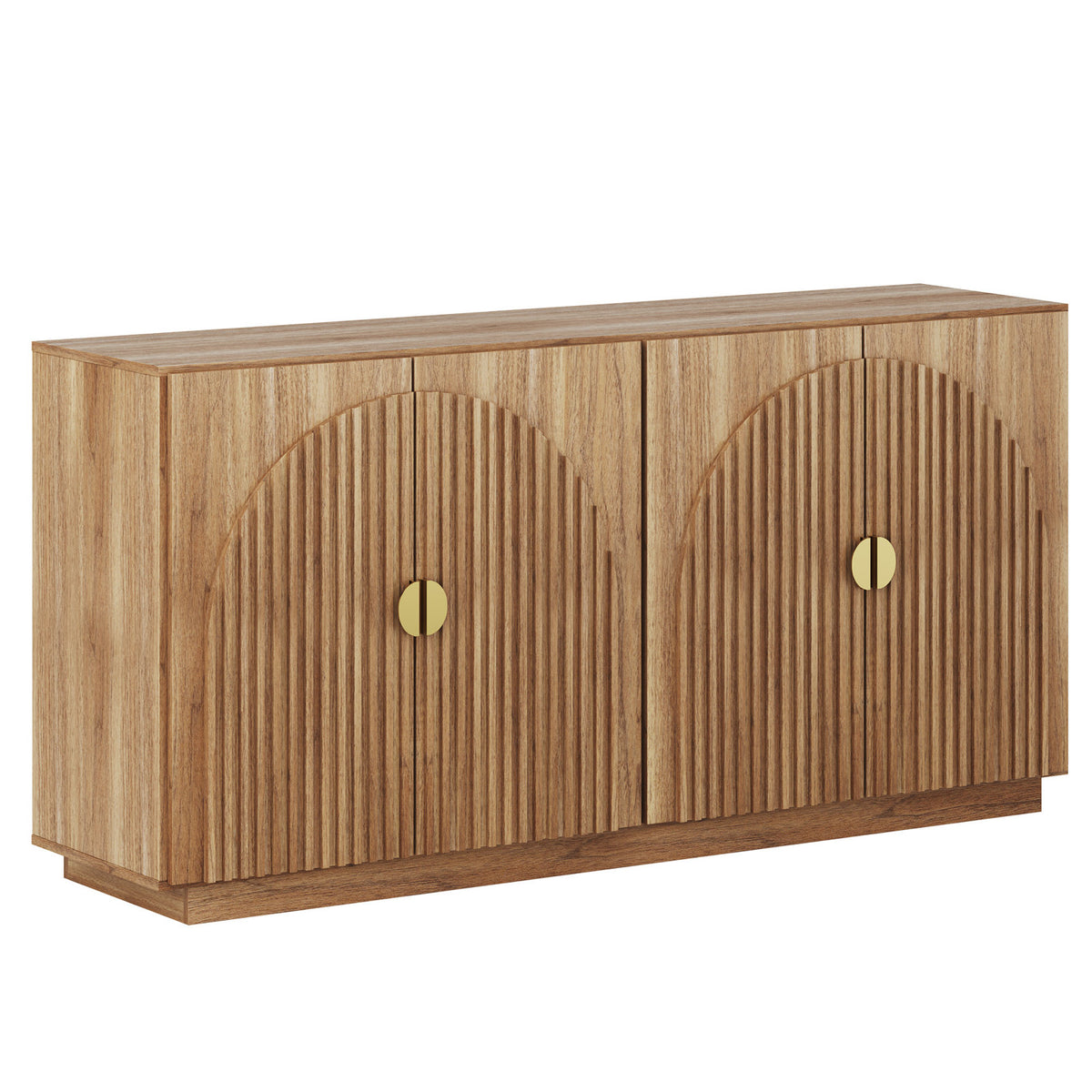 Sideboard in Caramel Brown Manufactured Wood with Four Fluted Doors