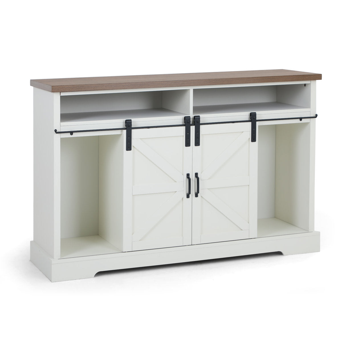 Sideboard in Manufactured Wood with 2 Sliding Barn Doors, Warm White