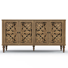 Sideboard in Solid and Manufactured Wood with Adjustable Shelves, Brown