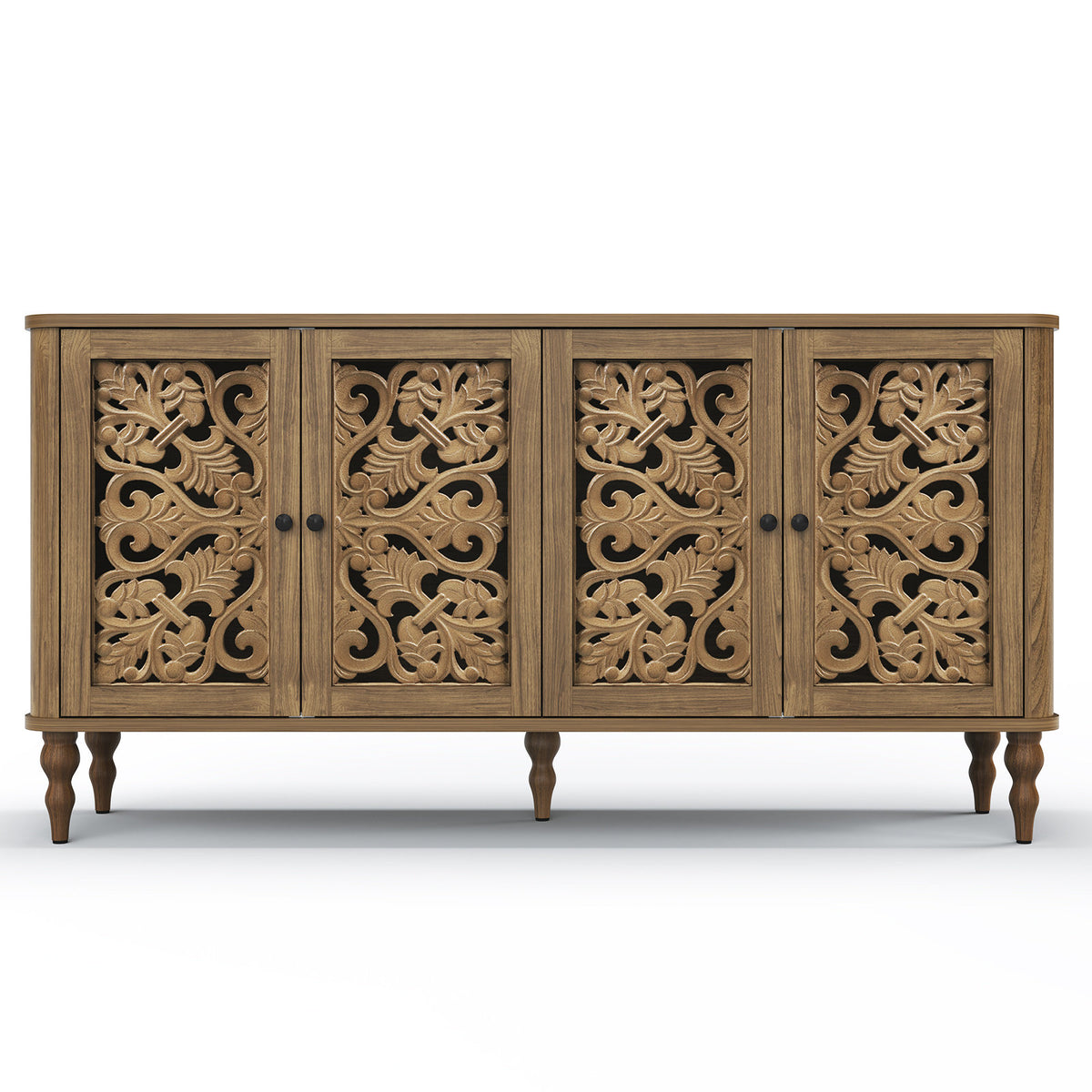 Sideboard in Solid and Manufactured Wood with Adjustable Shelves, Brown