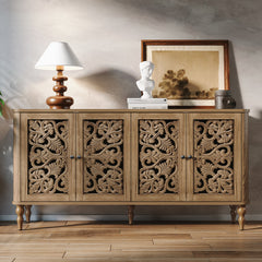 Sideboard in Solid and Manufactured Wood with Adjustable Shelves, Brown