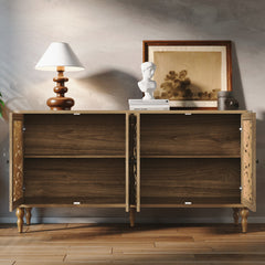 Sideboard in Solid and Manufactured Wood with Adjustable Shelves, Brown