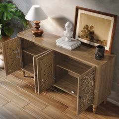 Sideboard in Solid and Manufactured Wood with Adjustable Shelves, Brown
