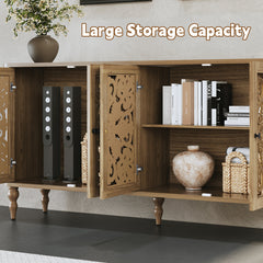 Sideboard in Solid and Manufactured Wood with Adjustable Shelves, Brown