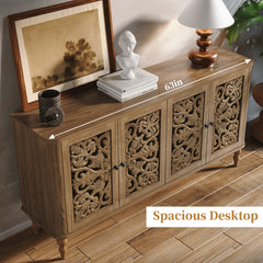 Sideboard in Solid and Manufactured Wood with Adjustable Shelves, Brown