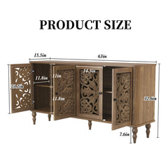 Sideboard in Solid and Manufactured Wood with Adjustable Shelves, Brown