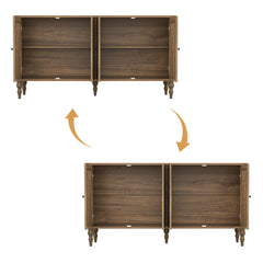 Sideboard in Solid and Manufactured Wood with Adjustable Shelves, Brown