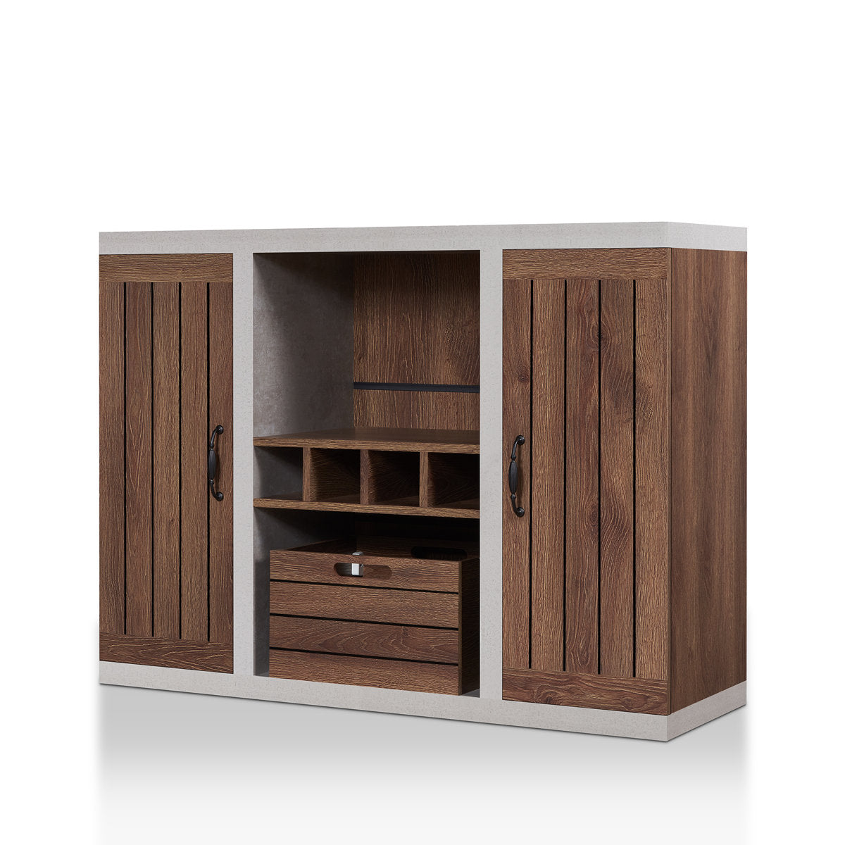 Sideboard, Manufactured Wood, 47.25 In. W, Walnut and Cement