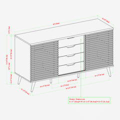 Sideboard, Manufactured Wood, 59 Inch, Slate Gray, Steel Angled Legs
