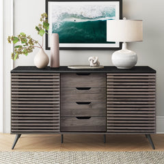 Sideboard, Manufactured Wood, 59 Inch, Slate Gray, Steel Angled Legs