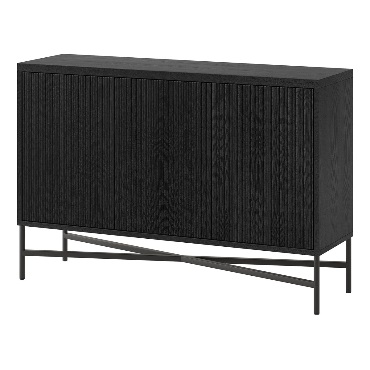 Sideboard, Manufactured Wood and Metal, Black Grain, Metal X-Frame Base