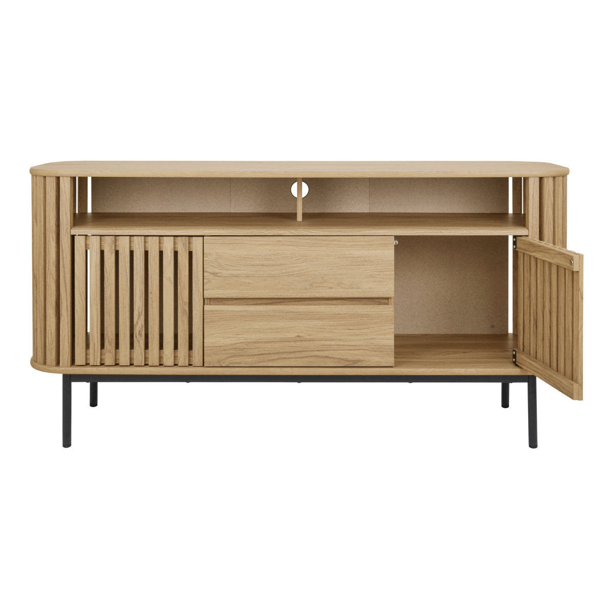 Sideboard, Manufactured Wood and Steel, 63 In. Wide, Terra Oak and Black