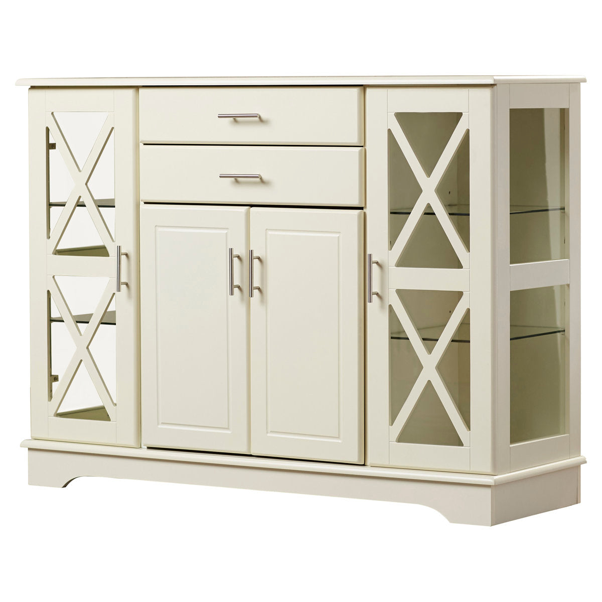 Sideboard, Manufactured Wood with Glass Doors, Antique White