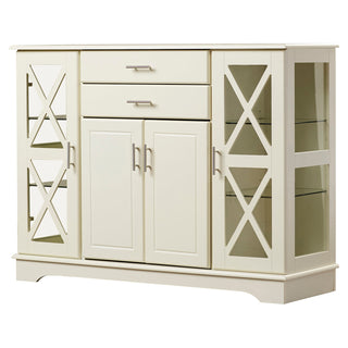 Sideboard, Manufactured Wood with Glass Doors, Antique White