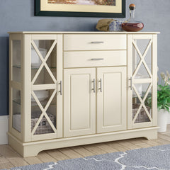 Sideboard, Manufactured Wood with Glass Doors, Antique White