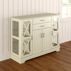 Sideboard, Manufactured Wood with Glass Doors, Antique White