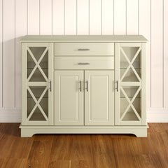 Sideboard, Manufactured Wood with Glass Doors, Antique White