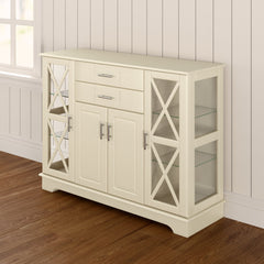Sideboard, Manufactured Wood with Glass Doors, Antique White
