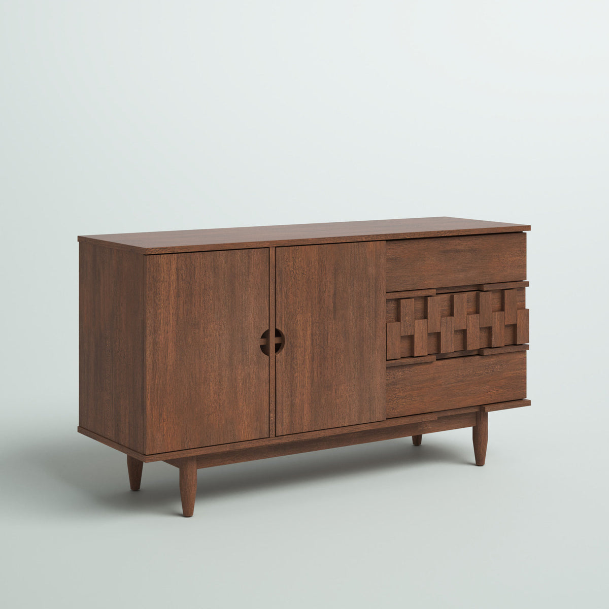 Sideboard, Solid and Engineered Wood with 3 Drawers and 2 Doors, Brown