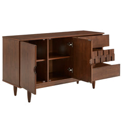 Sideboard, Solid and Engineered Wood with 3 Drawers and 2 Doors, Brown
