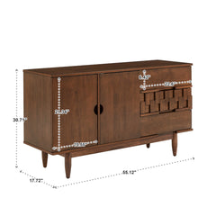 Sideboard, Solid and Engineered Wood with 3 Drawers and 2 Doors, Brown