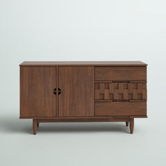 Sideboard, Solid and Engineered Wood with 3 Drawers and 2 Doors, Brown