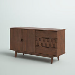 Sideboard, Solid and Engineered Wood with 3 Drawers and 2 Doors, Brown