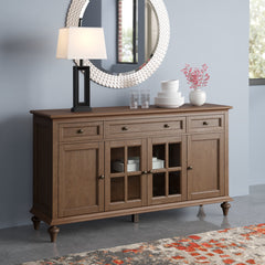 Sideboard, Solid and Manufactured Wood, Glass Doors, 3 Drawers