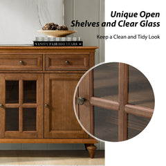 Sideboard, Solid and Manufactured Wood, Glass Doors, 3 Drawers