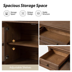 Sideboard, Solid and Manufactured Wood, Glass Doors, 3 Drawers