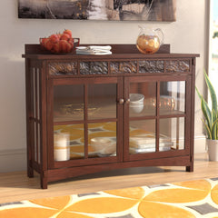 Sideboard, Solid and Manufactured Wood, Red-Washed Espresso and Slate