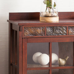 Sideboard, Solid and Manufactured Wood, Red-Washed Espresso and Slate