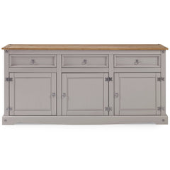 Sideboard, Solid Pine Wood, Gray Wash Base, Antique Brown Top