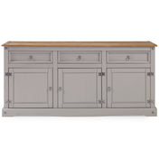 Sideboard, Solid Pine Wood, Gray Wash Base, Antique Brown Top