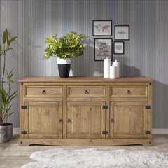 Sideboard, Solid Pine Wood, Gray Wash Base, Antique Brown Top
