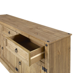 Sideboard, Solid Pine Wood, Gray Wash Base, Antique Brown Top