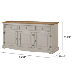 Sideboard, Solid Pine Wood, Gray Wash Base, Antique Brown Top