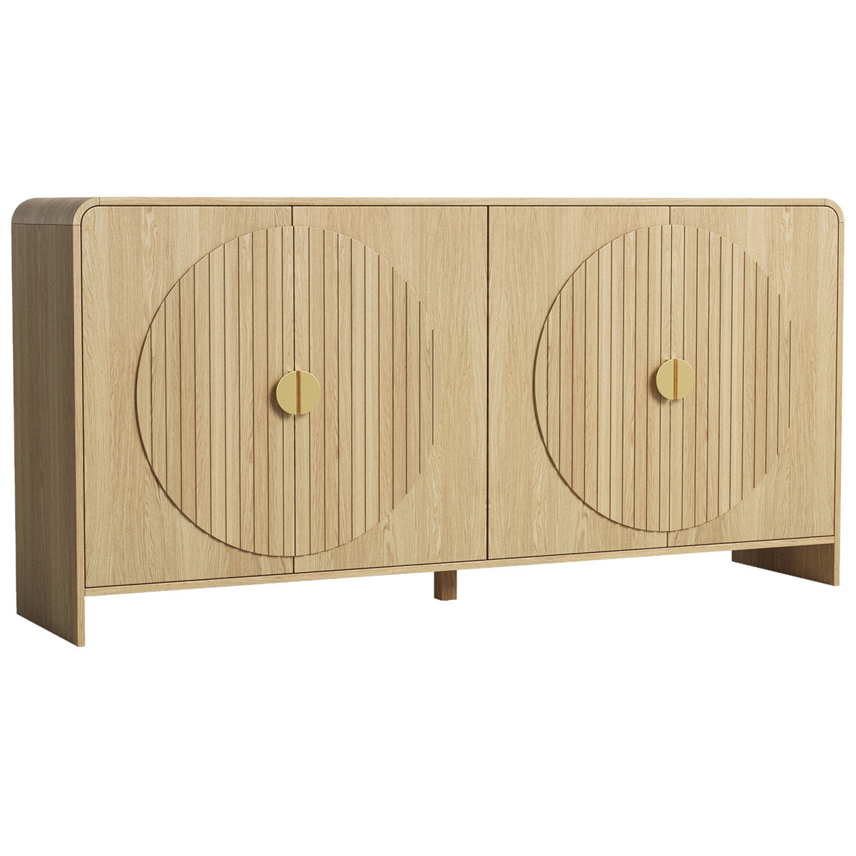 Sideboard Storage Cabinet, 65 in Wide, Natural Wood with Gold Handles