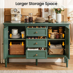 Sideboard Storage Cabinet with 3 Drawers and 2 Doors in Green