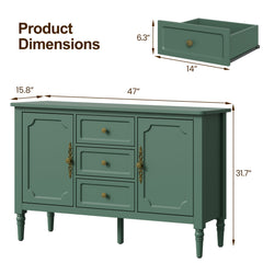 Sideboard Storage Cabinet with 3 Drawers and 2 Doors in Green
