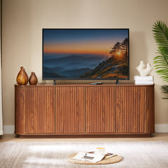 Sideboard Storage Cabinet with Press-Spring Doors in Walnut